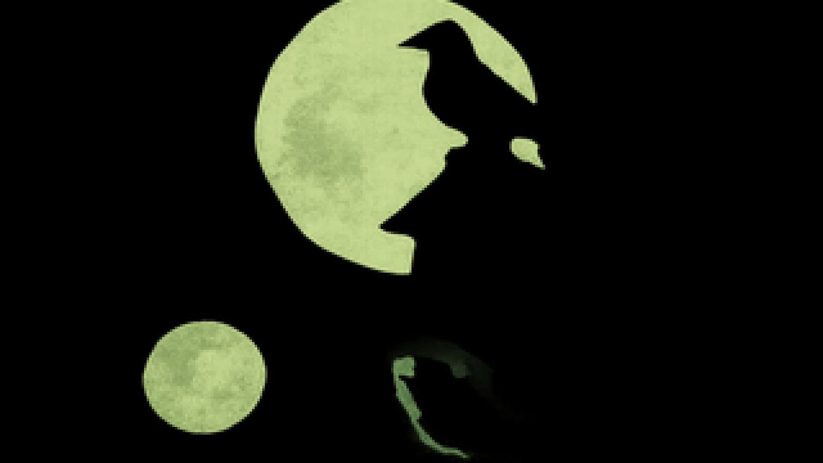 Pixel-art cuckoo perched on a wooden clock in a moonlit forest, with a nightingale singing below and a crystal ball glowing nearby