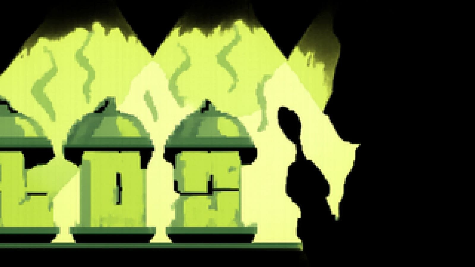 Pixel-art cooking show stage with four covered dishes and a judge holding a spoon under spotlights.