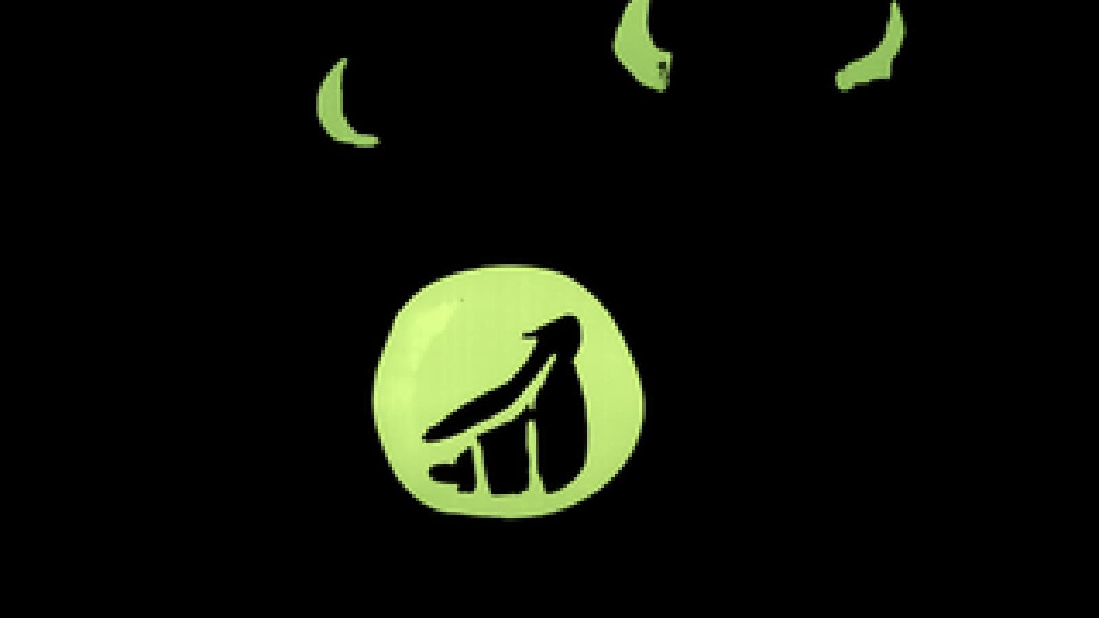 Pixel-art fortune teller's tent with a crystal ball glowing a green upward arrow, a bull beside it and a sulking bear in the shadows.