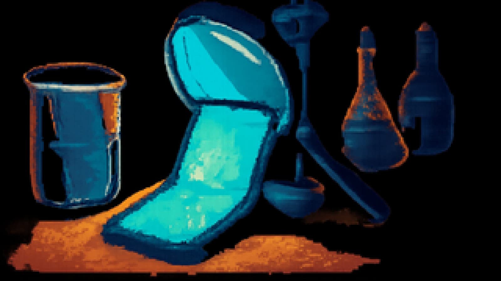 Pixel-art lab bench with a glowing folding smartphone under a magnifying glass next to a plain phone in a beaker