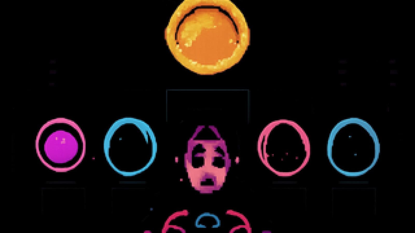 Pixel-art character-select screen where an orange coin wins the top pedestal and a purple coin takes second.