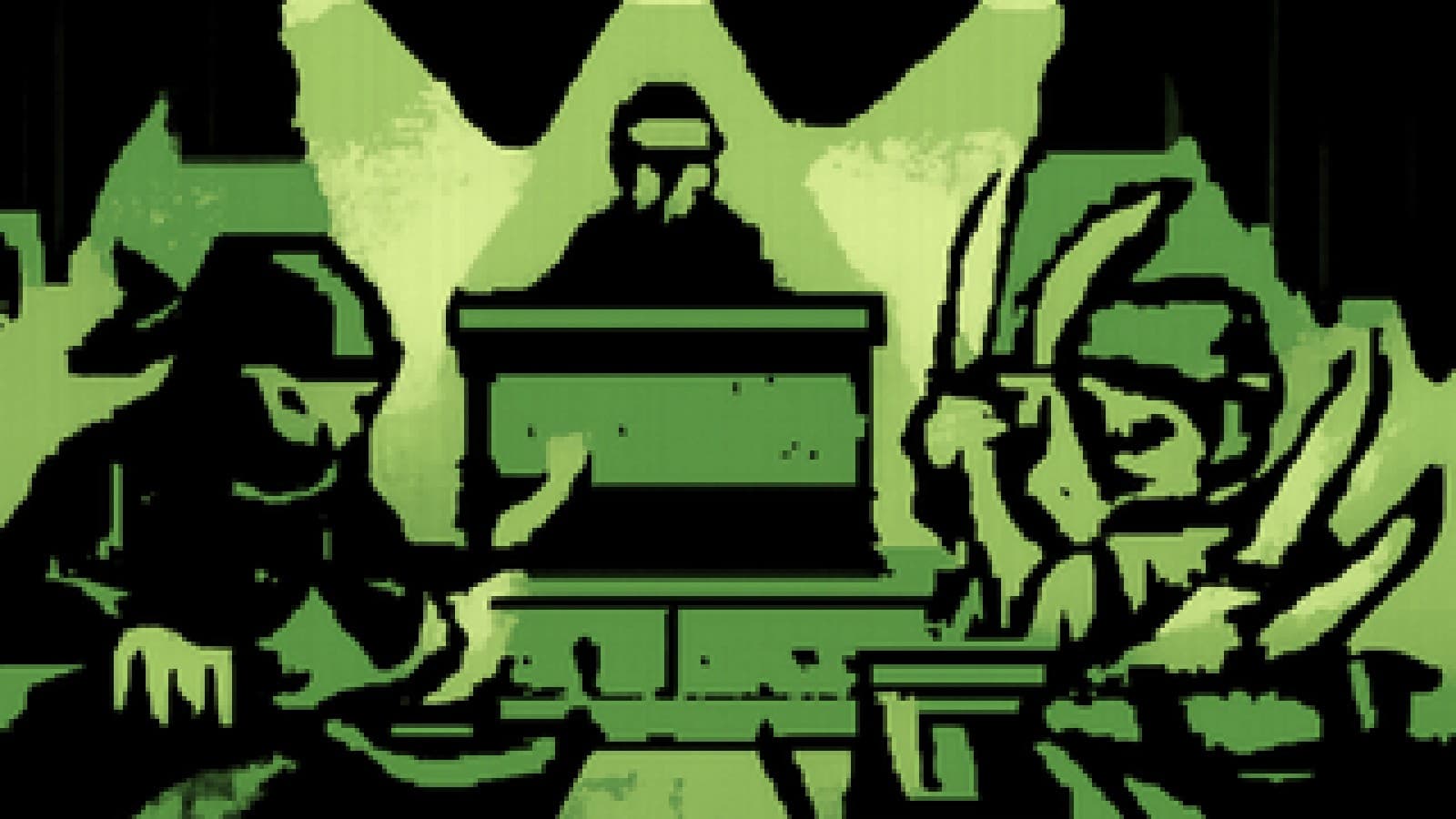 Pixel-art cook-off between a lightning ninja chef and a three-knife swordsman chef under studio spotlights