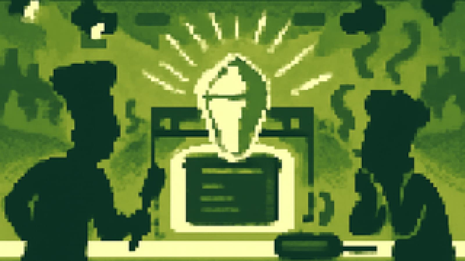 Pixel-art cook-off stage with a rising crystal-shaped soufflé beside a smoking pan of burnt toast
