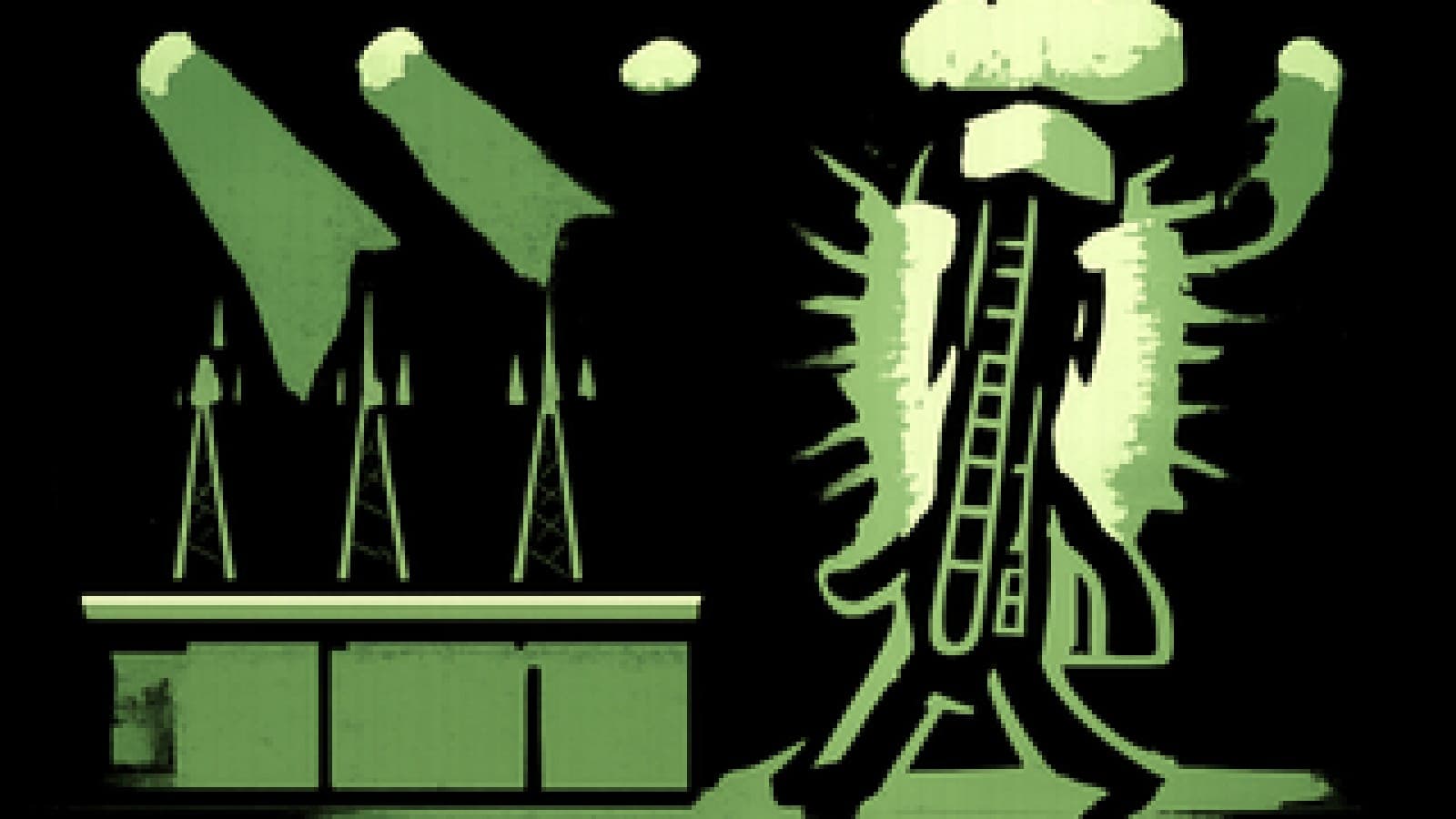 Pixel-art kitchen stage with a tall glowing antenna tower in a chef's hat pushing ahead of three older antenna towers at a cooking counter.