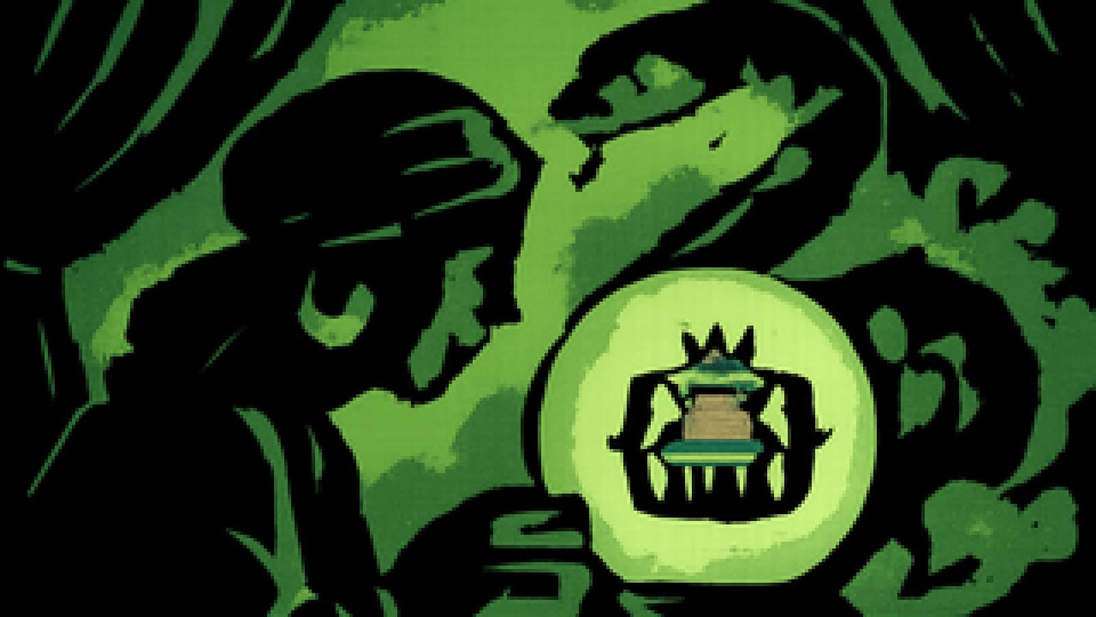 Pixel-art crystal ball showing a crowned gopher on a throne of code, with a python coiled in the mist around it.