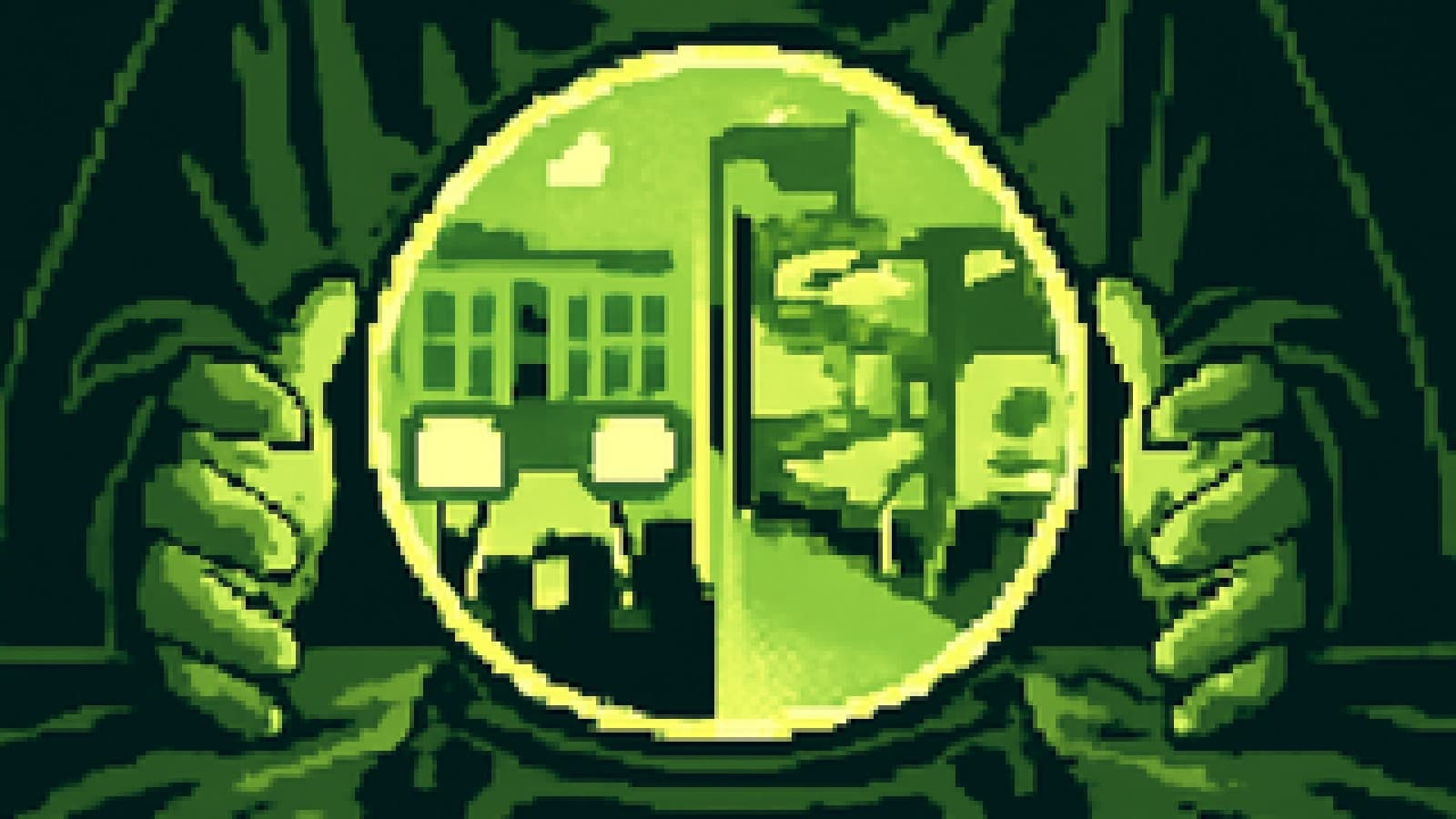 A glowing crystal ball split between a protest scene on a campus quad and a cramped dorm room, with the dorm room shining brighter.