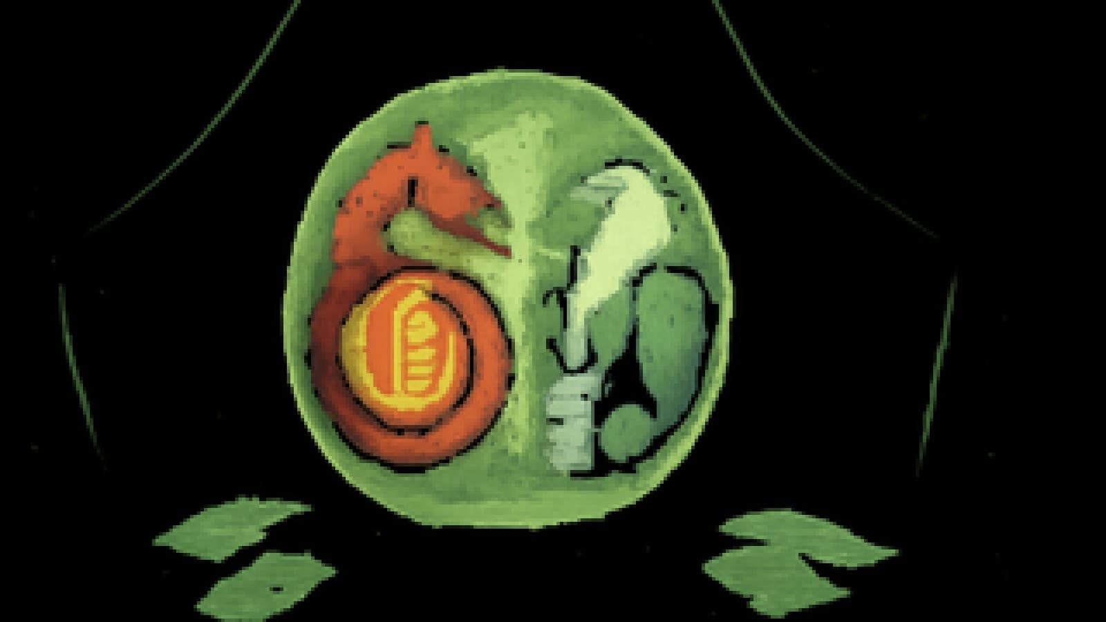 Pixel-art crystal ball showing a dragon wrapped around a coin and an eagle holding glowing tokens, with tarot cards on a velvet table.