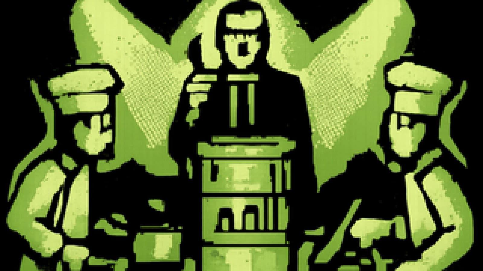 Pixel-art cooking show showdown between two rival chef stations with a diesel barrel between them and a judge holding up a tasting spoon.