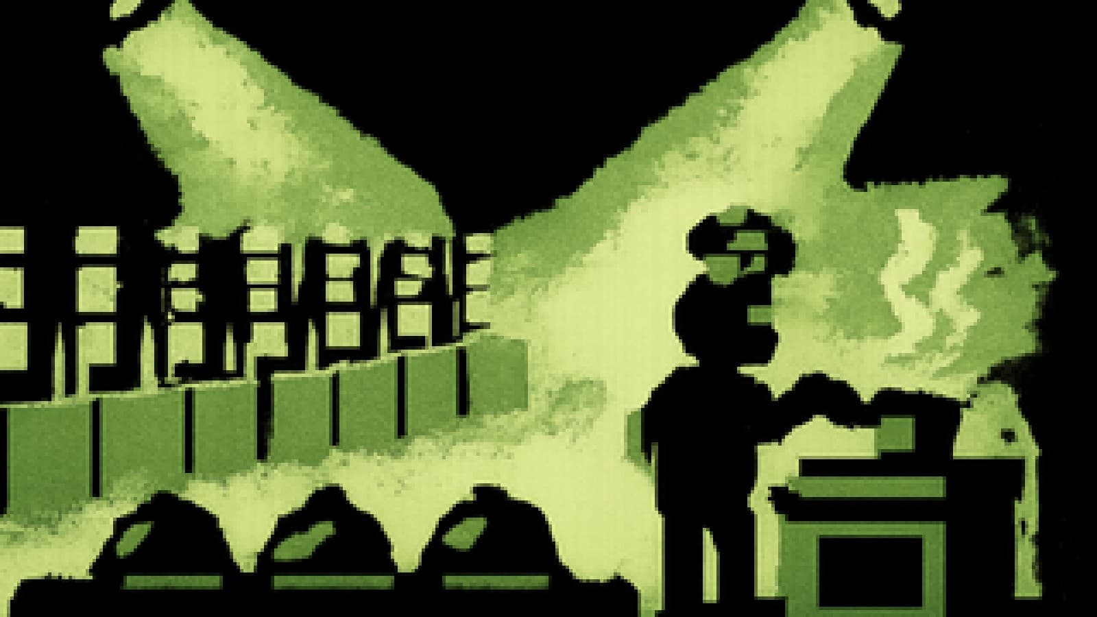 A lone pixel-art robot chef faces a row of identical robot chefs across a cooking-competition stage.