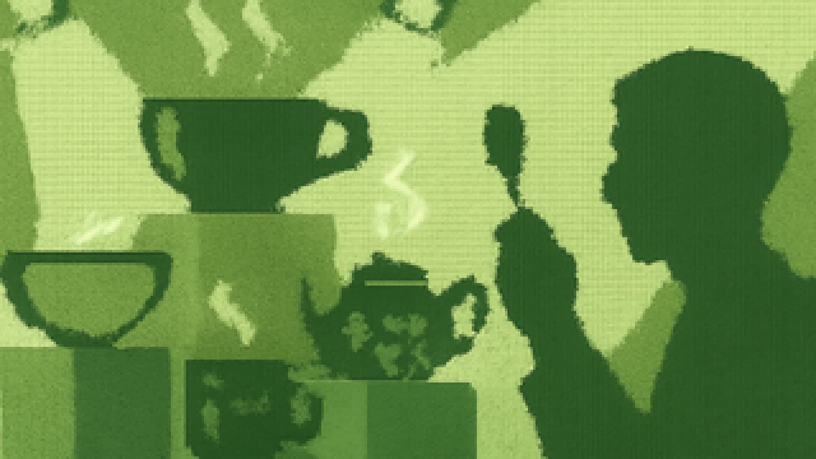 Pixel-art illustration of five teas on competition pedestals, black tea on the highest one
