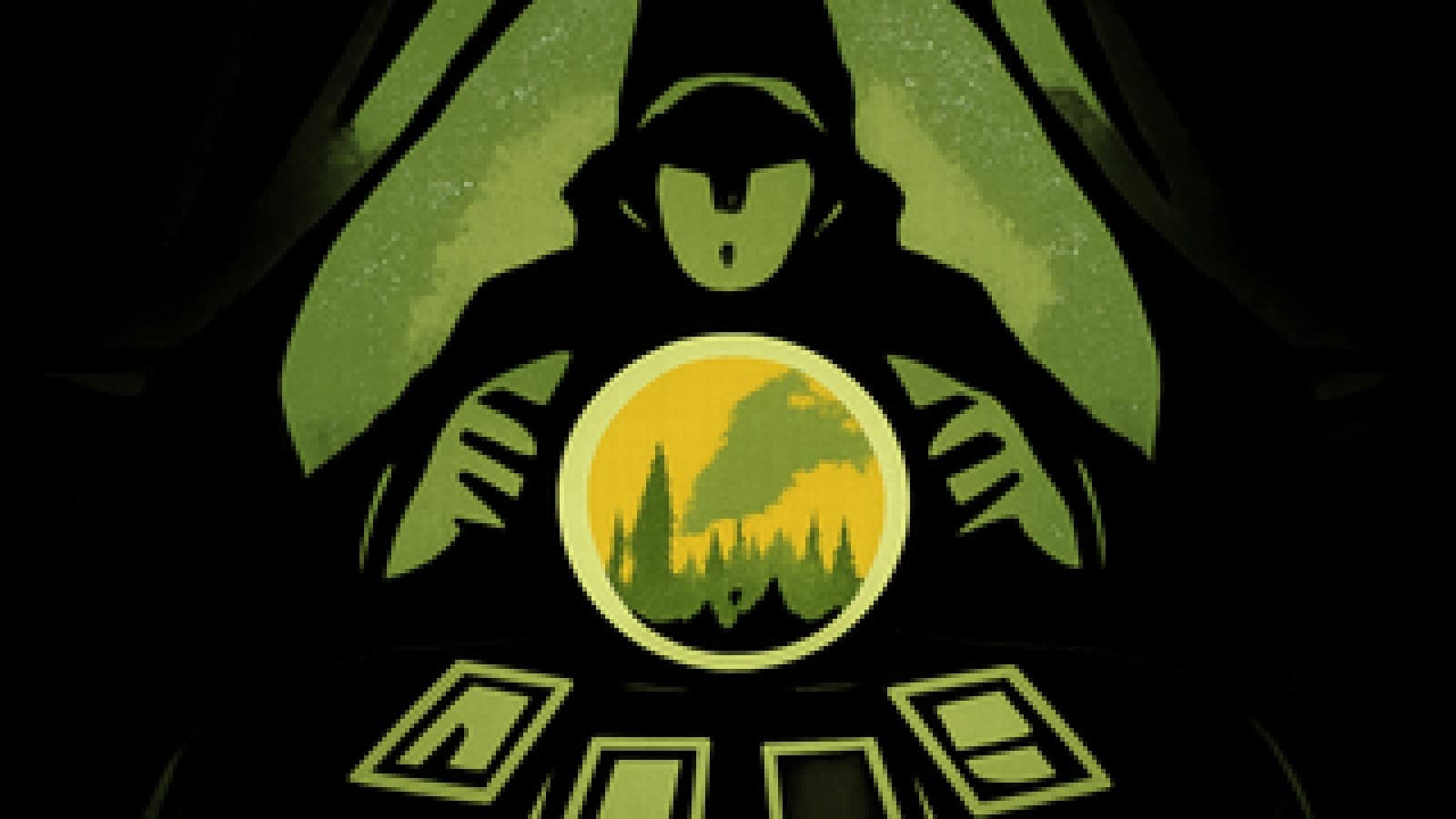 Pixel-art fortune teller's table with a crystal ball showing a smoky burning forest and tarot cards of a match and a cloud.
