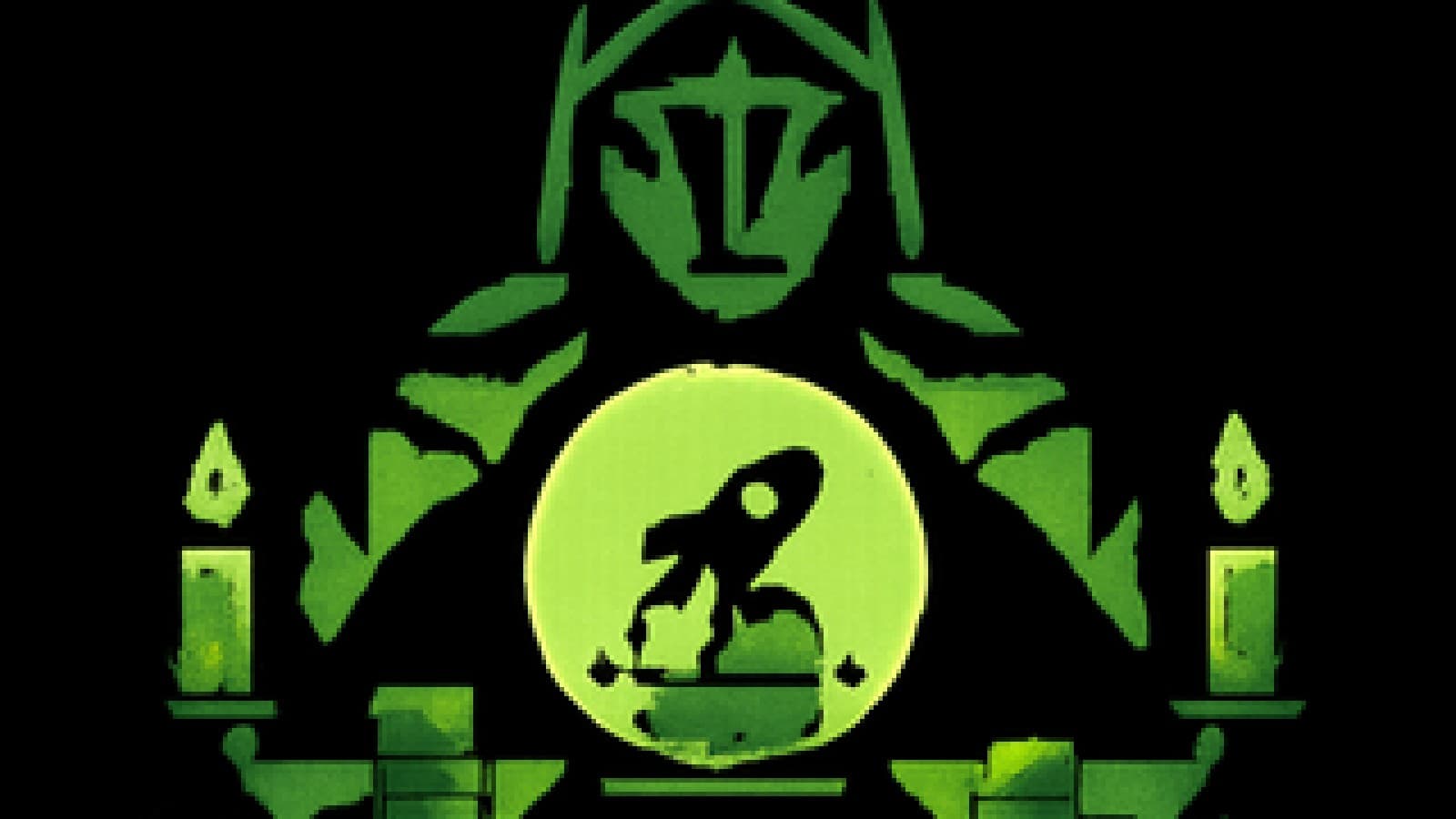 Pixel-art crystal ball showing a rocket teetering above a crumbling pile of gold coins on a candlelit fortune teller's table