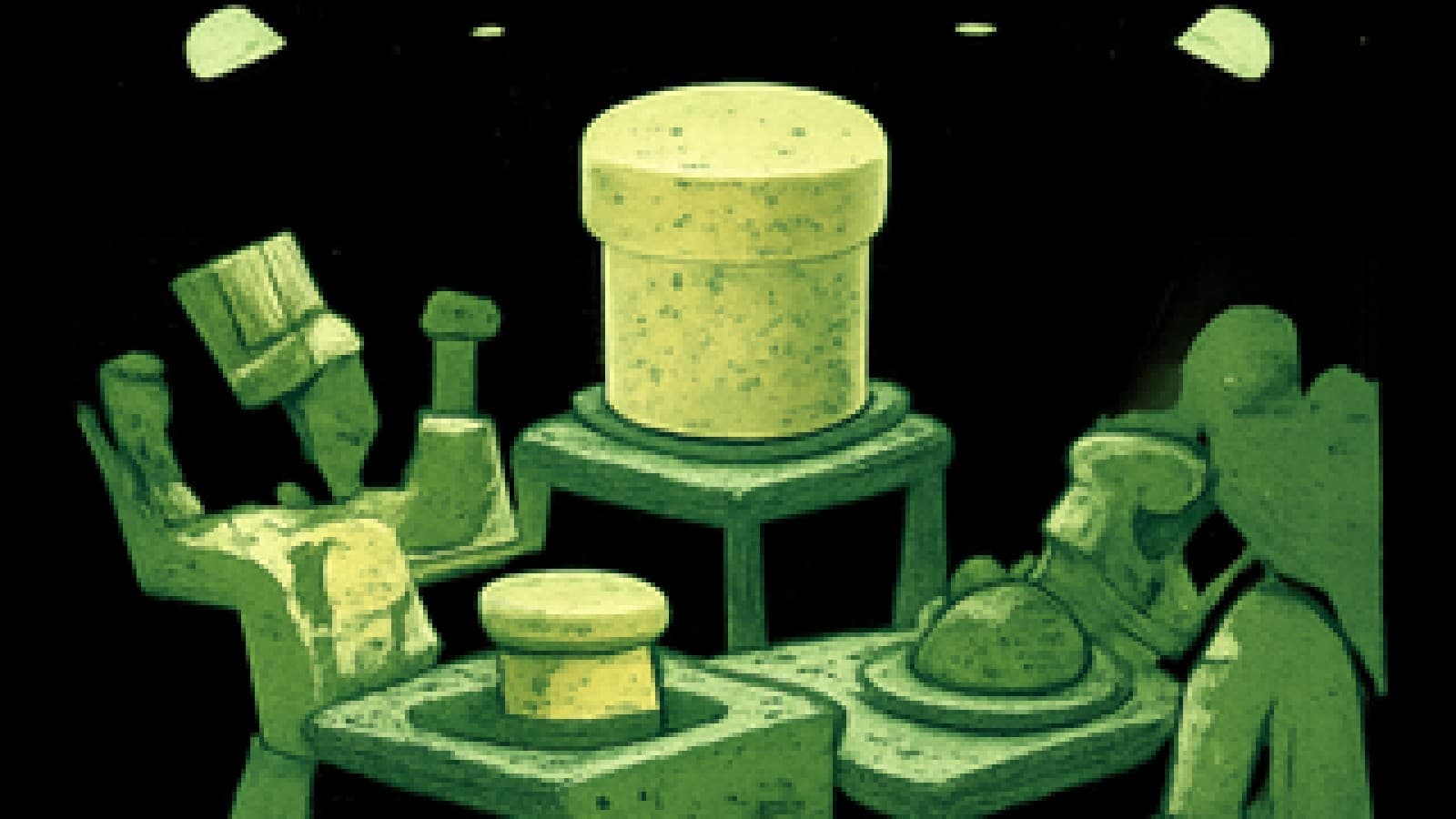 Pixel-art cooking show stage with a rising golden coin soufflé beating a collapsed grey dish.