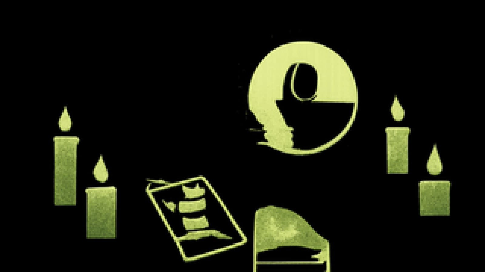 Pixel-art crystal ball showing a gold coin on a cliff edge, with tarot cards on the table beside it.